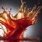 A bright, dynamic splash of red liquid captured in motion and bathed in warm