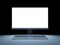 Bright empty computer display and keyboard at night 3d illustration