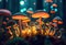 A bright enchanted forest with magical mushrooms. Generative AI