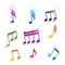 Bright expressive jolly glossy musical notes and symbols isolate