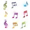 Bright expressive jolly glossy musical notes and symbols isolate