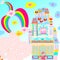 Bright Fancy Colorful Castle and Pink Bunny Rabbit with Flowers Illustration 2022