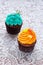 Bright, festive, mint and orange cupcakes