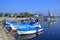 Bright fishermen boats port view,Sozopol