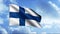 A bright flag over the sky. Motion.One of the state symbols of the Republic of Finland is a white rectangular panel with