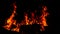 Bright flames rising and moving at dark nigh in blurred background.Orange fire flames.