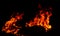 Bright flames rising and moving at dark nigh in blurred background.Orange fire flames.