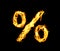 Bright flaming percent symbol on black background