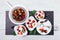 Bright flat lay composition preparation cold fruit desserts