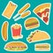Bright flat tasty fastfood stickers set