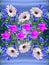 Bright floral seamless pattern. Osteospermum, platycodon and lobelia flowers