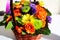 Bright flower arrangement (ikebana) in a basket