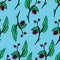 Bright flower seamless pattern with hand-drawn raspberry.