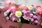 Bright flowers bouquet background. Beautiful close-up of a flower arrangement