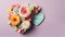 Bright flowers and Mother\\\'s Day heart web banner. Generative AI