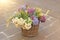 Bright Flowers in a Wicker Basket. Italian Flowers, on the island of Sicily, Italy