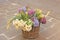 Bright Flowers in a Wicker Basket. Italian Flowers, on the island of Sicily, Italy