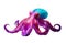 bright fluorescent purple pink multicolored octopus, isolated,cut out