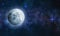 Bright full moon in blue starry sky