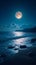 Bright full moon night, serene sea landscape, captivating nocturnal beauty