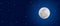 Bright Full Moon and Twinkle Stars in Dark Blue Night Sky Banner