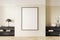 Bright gallery room interior with empty white poster