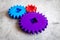 Bright gears for great technology of team work and correct mechanism on stone background