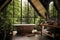 Bright Glass Bathroom with Bathtub, Subway Tiles, and Deep Forest-Style Green Plants for an Elegant Escape. created with