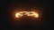 Bright glowing fire circular shapes inside black metal ring. Design. Rotating burning core surrounded by energy ring on