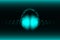 Bright glowing neon headphones isolated on blue background, music concept. Banner. Low poly illustration.Modified form