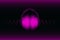 Bright glowing neon headphones isolated on pink background, music concept. Banner. Low poly illustration.