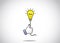 Bright glowing yellow idea solution light bulb held by young hum