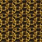 Bright golden connected circles in a luxury pattern tile over black background