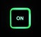 Bright green `ON` button on a sound system console