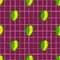 Bright green contoured apricot silhouettes seamless pattern. Purple chequered background