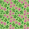 Bright green floral seamless pattern - rosy flowers - vector background