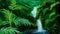 Bright green jungle and waterfall