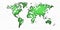 Bright Green Map of the world silhiuette withl pixels