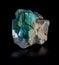 Bright green plagioclase amazonite mineral crystals and morion smoky quartz blotches in rock mineral rock isolated on