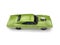 Bright green vintage American muscle car with huge engine block - top down side view