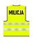 Bright green â€“ yellow Polish traffic Milicja vest on a white isolated background.