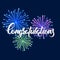Bright hand drawn congratulation background with colored fireworks