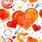 Bright hand drawn seamless pattern on white background. Grunge hearts in red, orange and yellow colors.