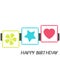 Bright Happy Birthday greeting card in minimalist style. Modern birthday badge or label with wish message. Vector