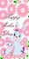 Bright `Happy Mother`s Day` light blue mother and daughter bunny rabbits with daisy flowers background greeting illustration 2022