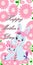 Bright `Happy Mother`s Day` light blue mother and daughter bunny rabbits with daisy flowers background greeting illustration 2022