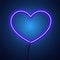 Bright heart. Neon sign. Retro blue neon heart sign on dark background. Design element for Happy Valentine`s Day. Ready