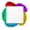 Bright holi colors around Square shaped blank space on white