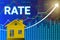 bright home rate word isolated on graph and arrow background