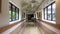 Bright hospital corridor view